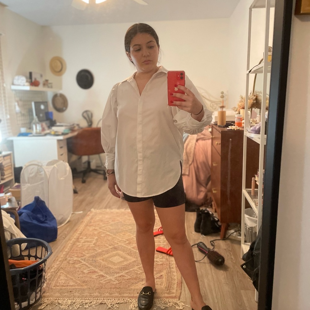 SomethingNavy Puff Sleeve Button Down